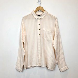 BDG White Pink Striped Button Up Long Sleeve Shirt, Size Large, GUC